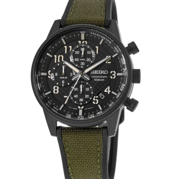 Seiko Black Watch w/ Fabric Strap! New!